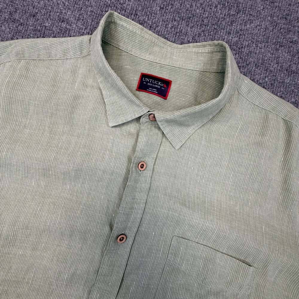 UNTUCKit‎ Brancott Shirt Mens XXXL Green 100% Linen Short Sleeve Vacation Beach